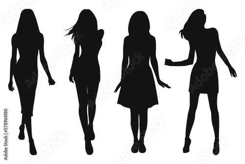 vector set of women in silhouette style