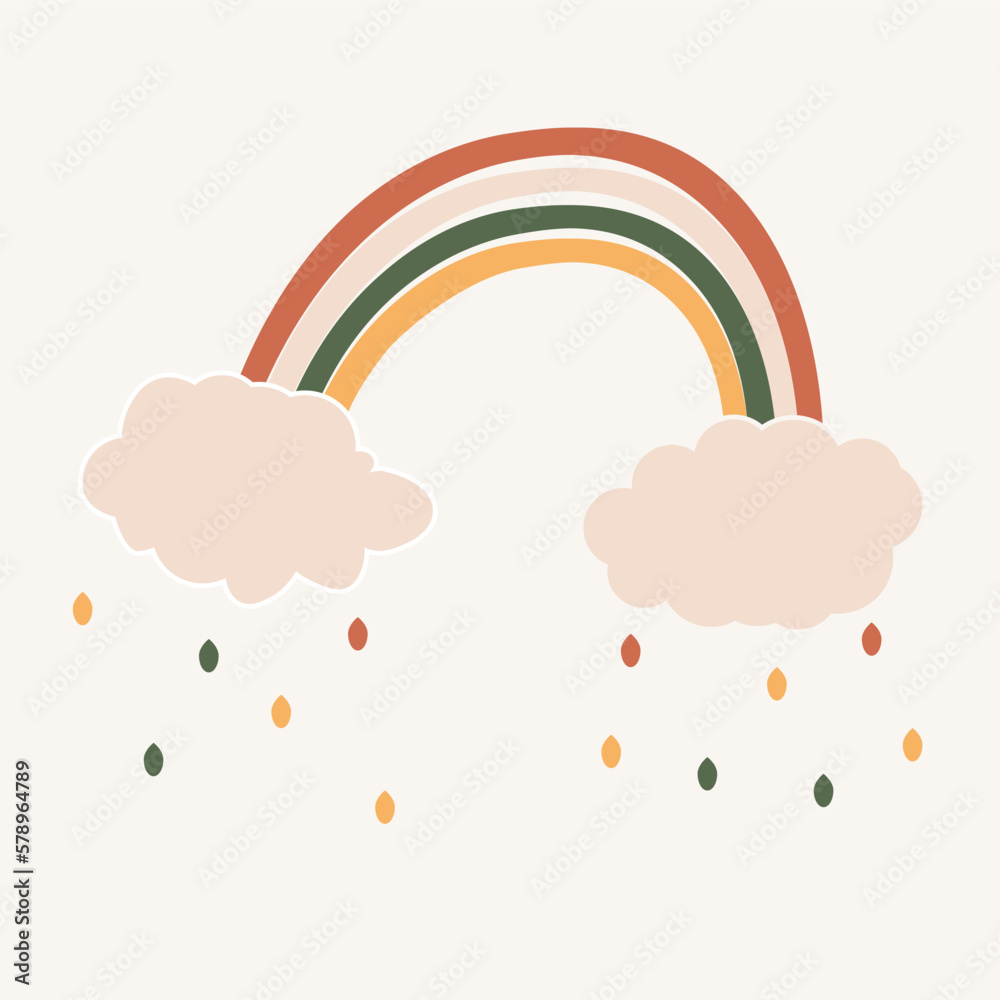 Scandinavian rainbow with rain for children's room wall decor