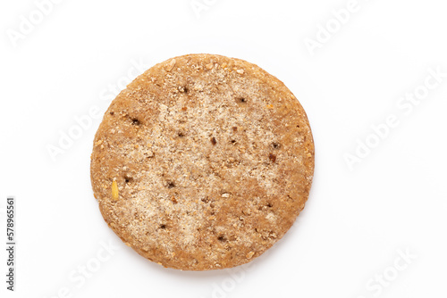 Rye bread slice on a white background.
