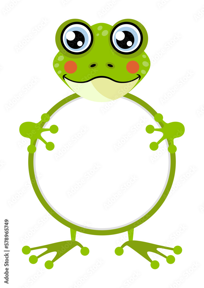 Fototapeta premium Cute frog with circle blank sign