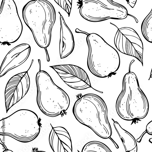 Hand-drawn pears. Vector pattern.