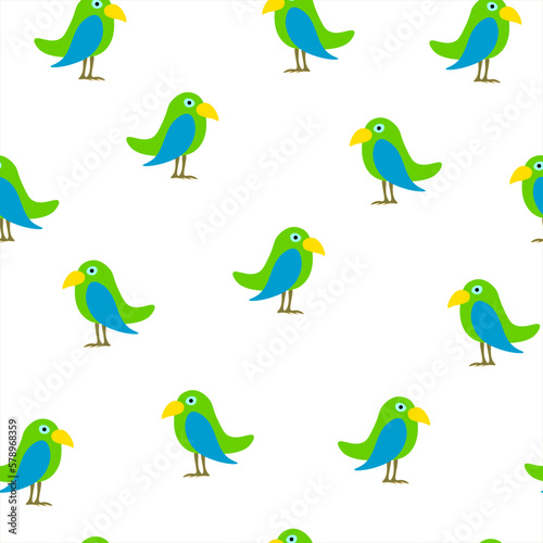 Seamless pattern cartoon parrots on white background. Funny birds ornament kids fabric textile, vector eps 10 © Valentyna