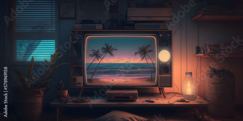 old tv in the living room, lofi background © Ameer