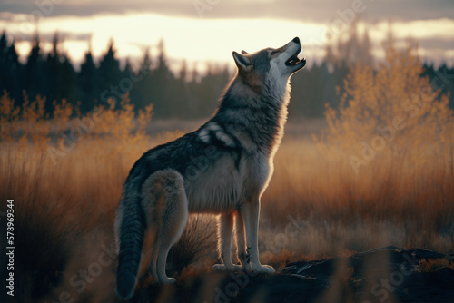 Howling Grey Wolf at Twilight