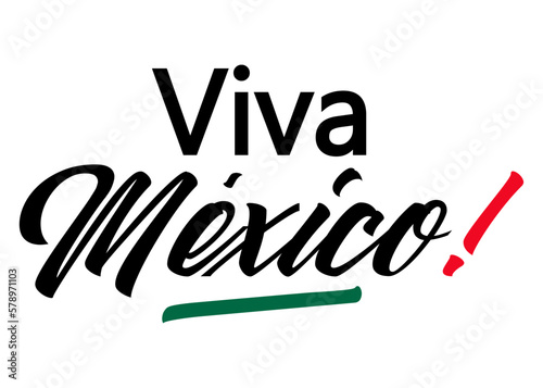 Día de la Independencia de México. Letras palabra Viva México en texto manuscrito en español con los colores de la bandera de México