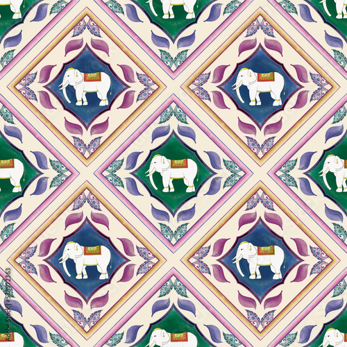 Geometric Ethnic Elephant Pattern design for Wallpaper or Background