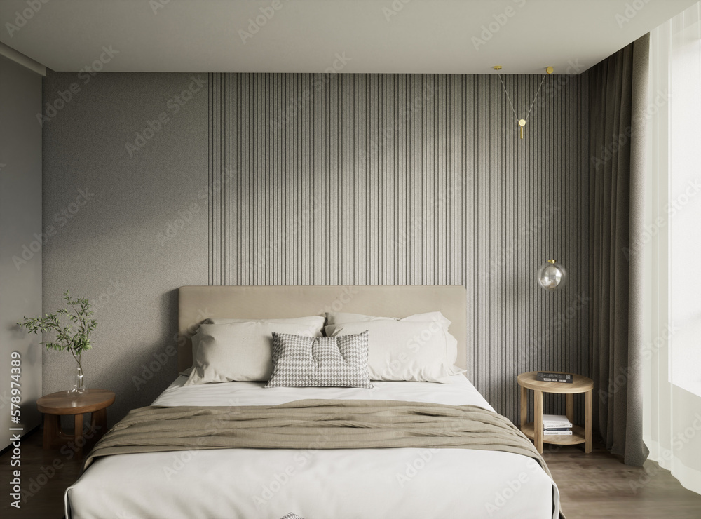 Modern bedroom in grey colour,