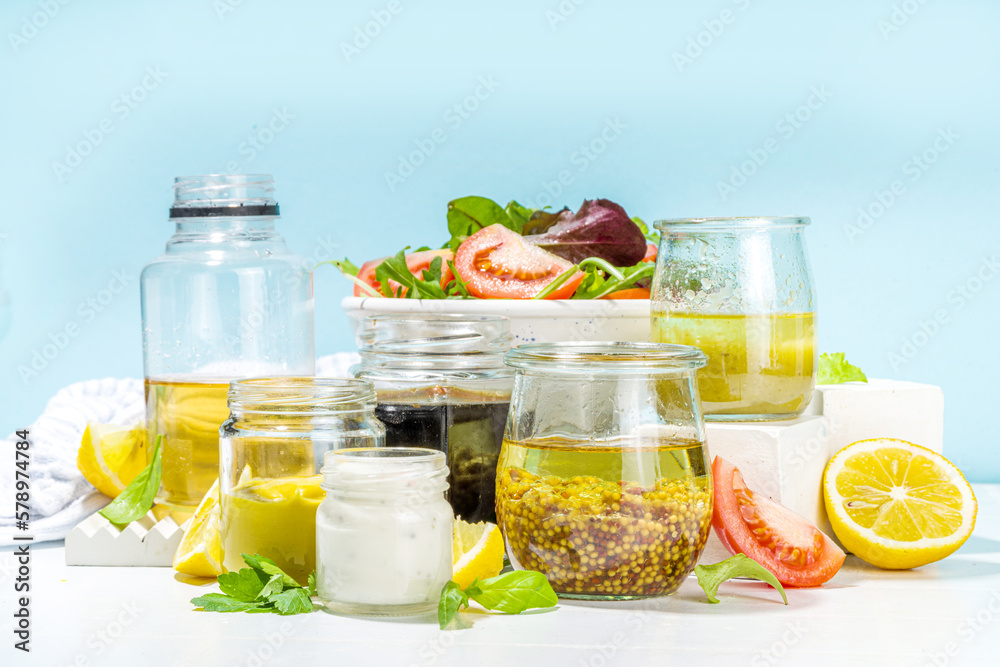 Variety of sauces and salad dressings Variety of sauces and salad dressings