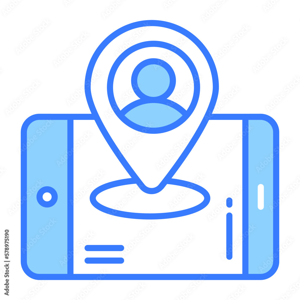 User inside location pin with mobile, vector of user location in editable style User inside location pin with mobile, vector of user location in editable style