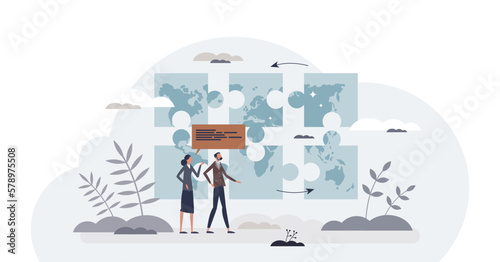 Politics as global diplomatic relationship for countries tiny person concept, transparent background. International migration and citizen movement to other lands illustration.