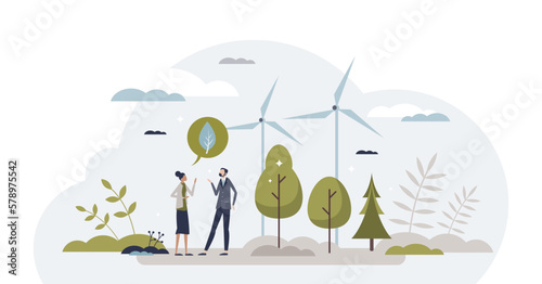 Fotomurale Promoting green energy and talk about sustainable wind turbine power tiny person concept, transparent background