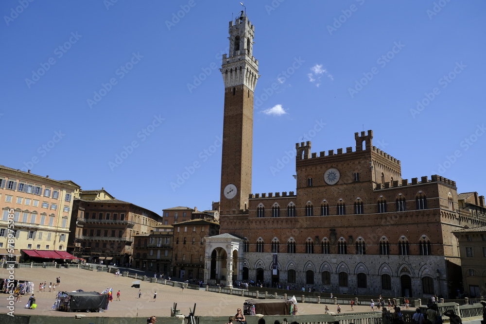 Palazzo Pubblico in the Piazza del Campo, Siena, Tuscany, Italy. The square of the famous Palio di Siena.