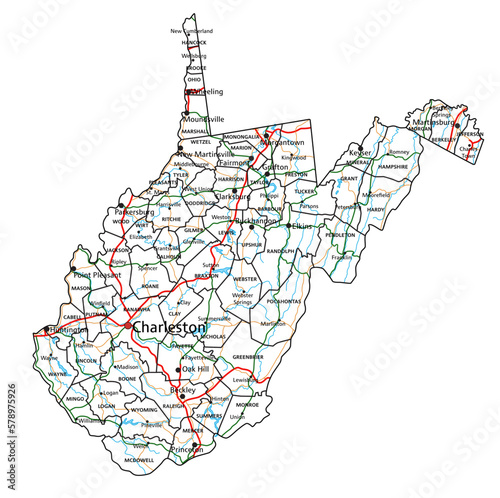 West Virginia road and highway map. Vector illustration.