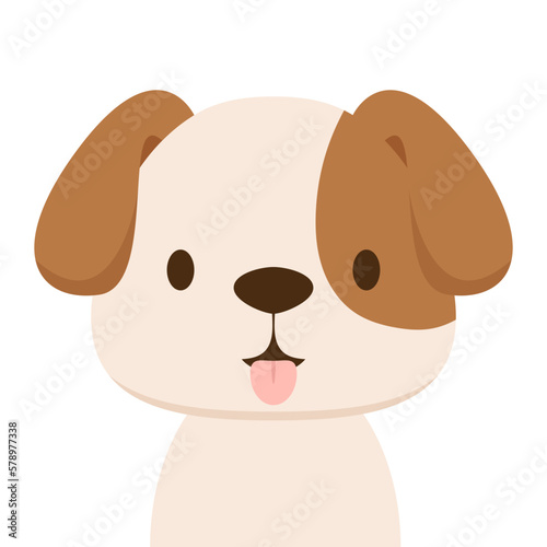 Happy cartoon puppy sitting, Portrait of cute little dog wearing collar. Vector illustration. Isolated on white background.
