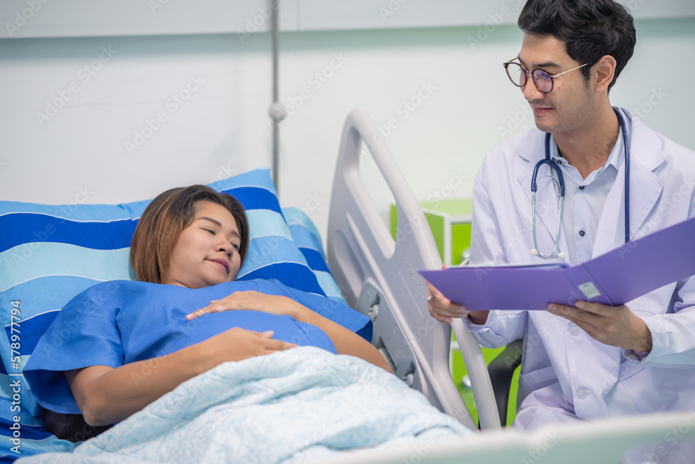 Man male obstetrician doctor in white uniform coat gown with ...