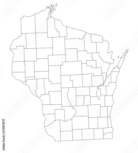 Highly Detailed Wisconsin Blind Map.