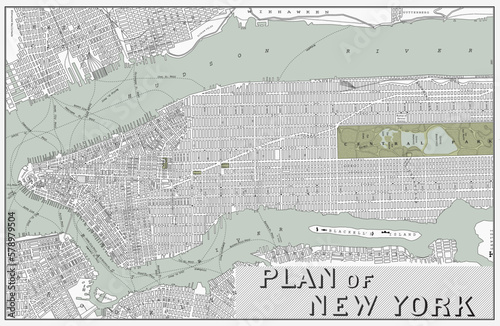 Vintage Historical map of New York City. Vector illustration.