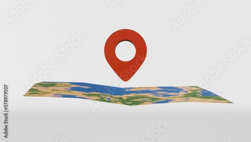 Map with geolocation pin point 3d animation loop 4K Red location marker. Travel rout transportation site advertising. Summer vacation tropical island Traveler GPS navigation Airport flight sea journey