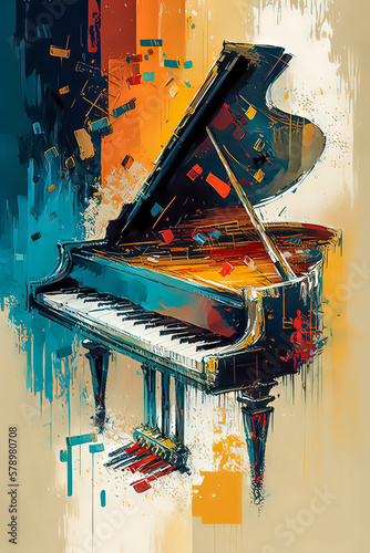 Rhapsody in Paint: Abstract Piano Art - A captivating and expressive abstract painting that captures the essence of a piano's melodic power.