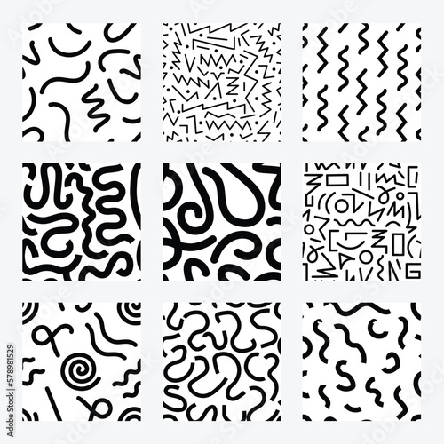 Squiggly wiggly lines swatch collections. Abstract pattern. Seamless repeat vector pattern photo