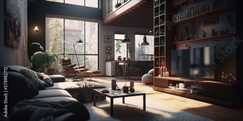 modern style house living room interior, generative ai