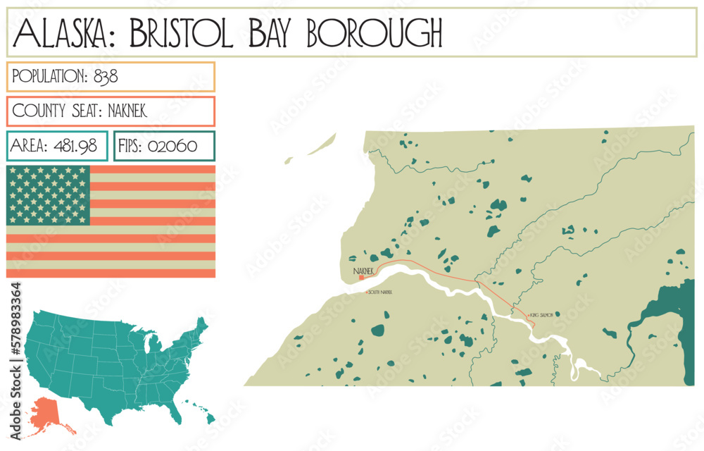 Fototapeta Large and detailed map of Bristol Bay Borough in Alaska, USA.