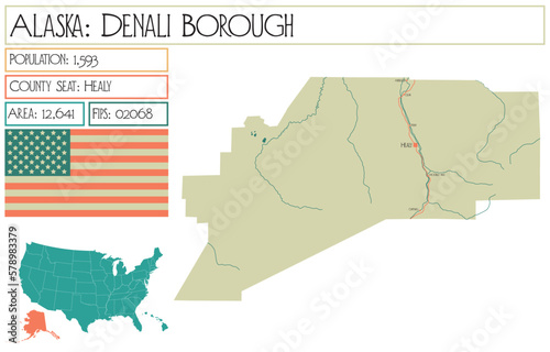 Large and detailed map of Denali Borough in Alaska, USA.
