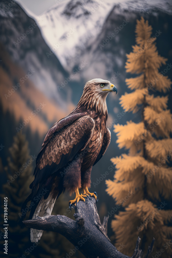 Majestic Eagle: Symbol of Freedom and Strength in a Scenic Mountain Landscape with Clear Blue Sky and White Clouds, Generative AI Majestic Eagle: Symbol of Freedom and Strength in a Scenic Mountain Landscape with Clear Blue Sky and White Clouds, Generative AI