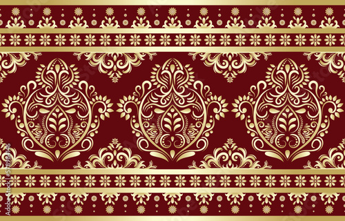 Ethnic India pattern oriental style, Traditional Ethnic India seamless pattern with damask ornament, Indian motif, floral elements design for tile pattern, carpet, background.