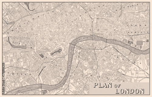 Vintage Historical map of London. Vector illustration.