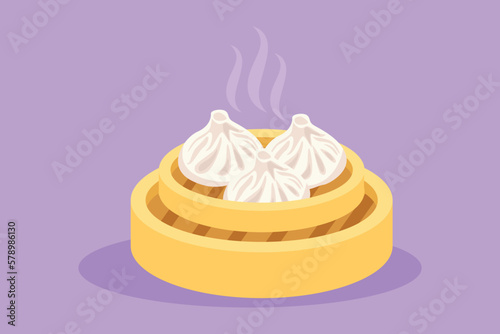 Character flat drawing of fresh delicious Chinese dumpling restaurant logo emblem. Asian food logotype label template concept for cafe shop or food delivery service. Cartoon design vector illustration