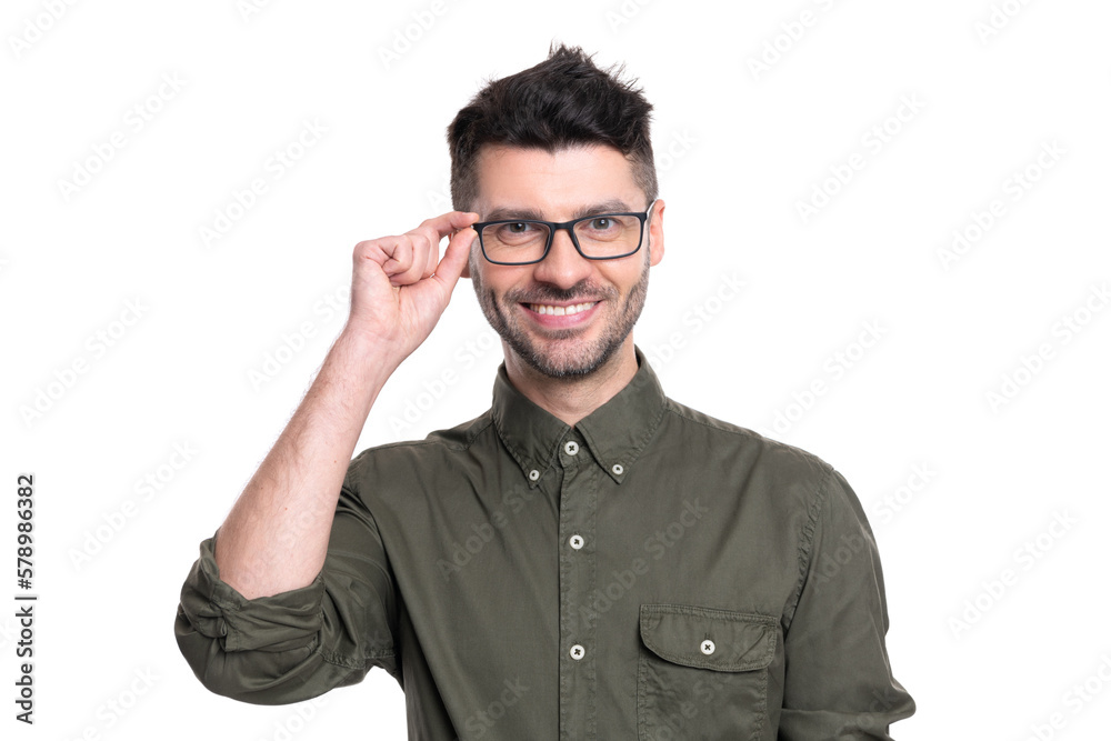 Fototapeta premium glad adult boss man wearing shirt. portrait of man boss isolated on white background.