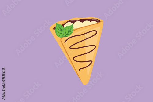 Cartoon flat style drawing fresh delicious crispy crepes restaurant logo emblem. Sweet snack shop logotype template concept for cafe, shop or food delivery service. Graphic design vector illustration