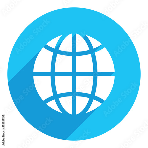 Global business concept. Sphere sign. flat icon. long shadow design. blue background.