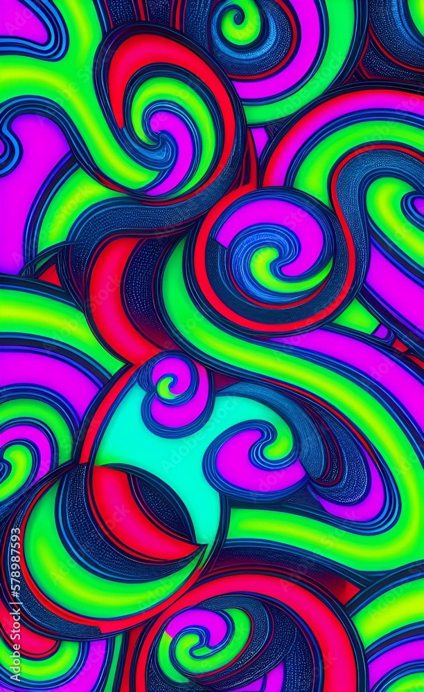Bright dynamic background with colourful wavy lines. Generative AI. Digital image with a psychedelic stripes. Neon backdrop Bright dynamic background with colourful wavy lines. Generative AI. Digital image with a psychedelic stripes. Neon backdrop