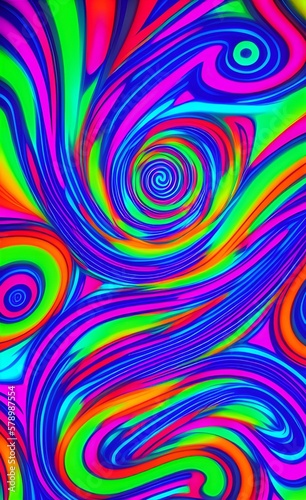 Bright dynamic background with colourful wavy lines. Generative AI. Digital image with a psychedelic stripes. Neon backdrop