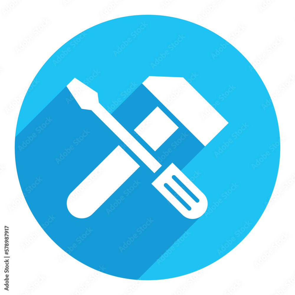 Screwdriver and wrench. flat icon. long shadow design. blue background. Screwdriver and wrench. flat icon. long shadow design. blue background.