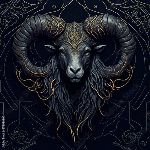 Magestic and Mystical ram head with copper patterns- 