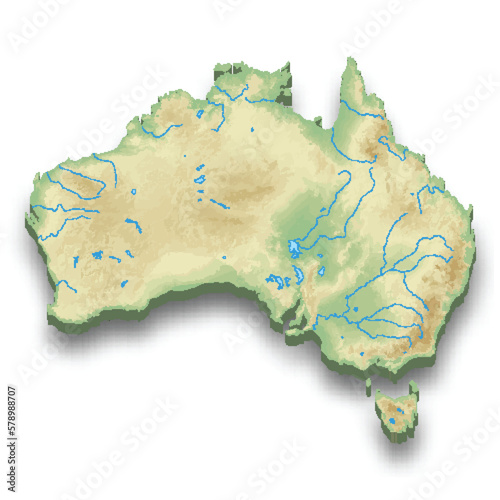 3d isometric relief map of Australia