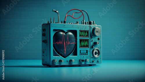 Heart monitor measuring vital signs, medical technology. Generative AI. photo
