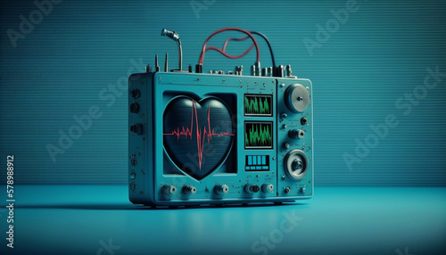 Heart monitor measuring vital signs, medical technology. Generative AI.