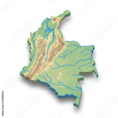 3d isometric relief map of Colombia