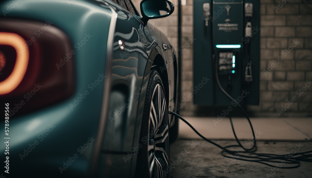 Concept of EV charger station application graphic of electric car charging. Generative AI. Concept of EV charger station application graphic of electric car charging. Generative AI.