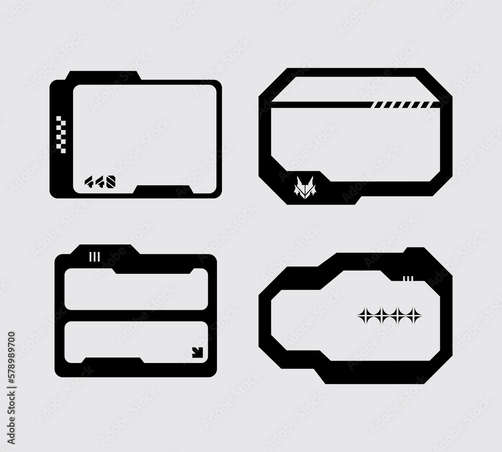 Frame display square futuristic interface element set vector monochrome for design project editable Frame display square futuristic interface element set vector monochrome for design project editable