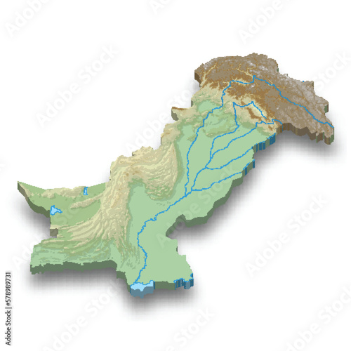 3d isometric relief map of Pakistan