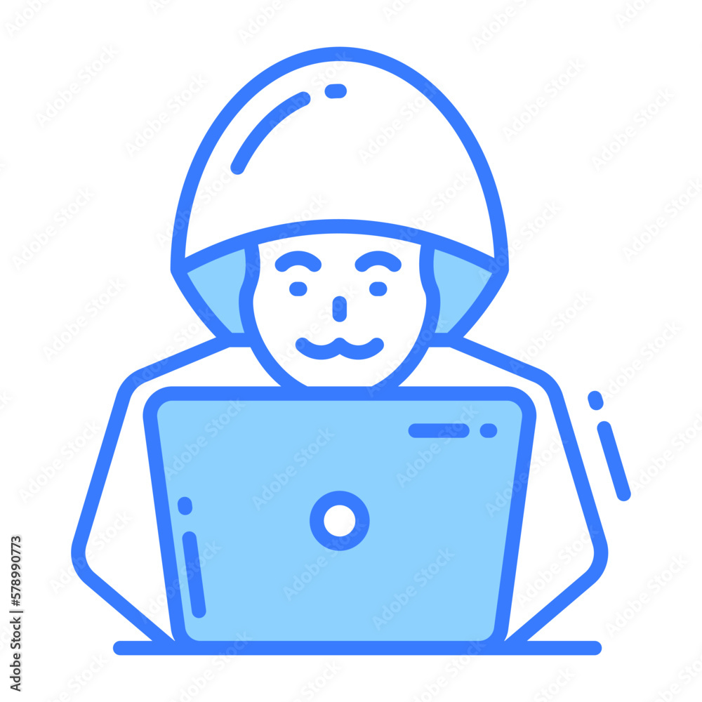 Person with laptop concept of id hacker, laptop hacker icon Person with laptop concept of id hacker, laptop hacker icon