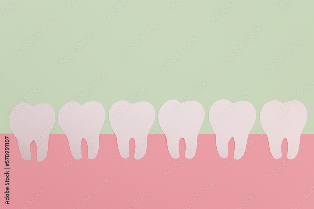 Paper healthy teeth. concept of oral hygiene, dental services