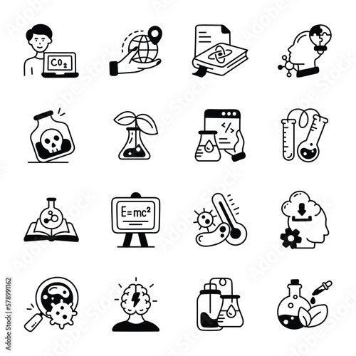 Set of Science Education Sketchy Style Icons 

