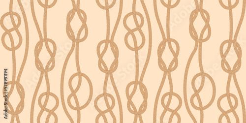 Seamless pattern with rope on beige background. Vector illustration.