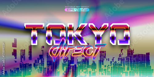 Retro futuristic 80s tokyo direct editable text effect style vibrant back to the future theme with experimental background, ideal for poster, flyer rad 1980s touch photo